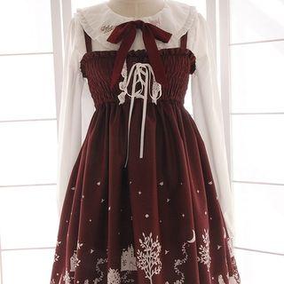 Lace Trim Print Sleeveless Dress