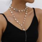 Faux Pearl Layered Necklace 3173 - White Gold - One Size