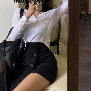 Long-sleeve Plain Hooded Top / High-waist Skort (various Designs)