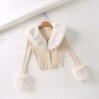 Fleece Panel Button-up Knit Top