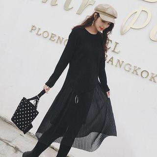 Set: Plain Dip Back Sweater + Pleated Midi Skirt