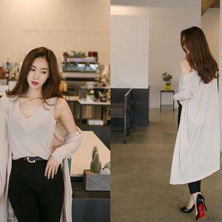 Set: Long Cardigan + Scoop-neck Sleeveless Top