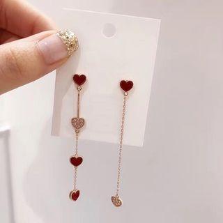 Non-matching Heart Rhinestone Heart Dangle Earring As Shown In Figure - One Size