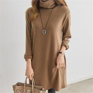 High-neck Napped Mini Pullover Dress