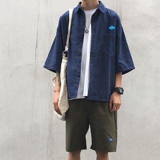 Pocket-front Elbow-sleeve Shirt