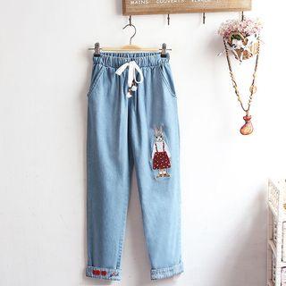 Rabbit Applique Straight-fit Jeans