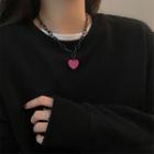 Pvc Heart Pendant Necklace 1 Pc - Black & Pink - One Size