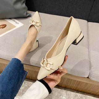 Pointy-toe Buckle Block Heel Pumps