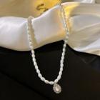 Cz Faux Pearl Necklace 1 Pc - White - One Size