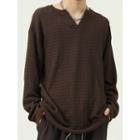 Long-sleeve Open Placket Textured T-shirt