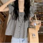 Sleeveless Check Ruffled Blouse