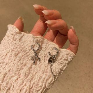 Heart Asymmetrical Dangle Earring 1 Pair - 925 Silver - Silver - One Size