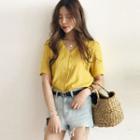 Collarless Short-sleeve Blouse