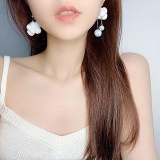 Asymmetrical Pom Pom Cloud Drop Earring / Ear Stud / Clip On Earring