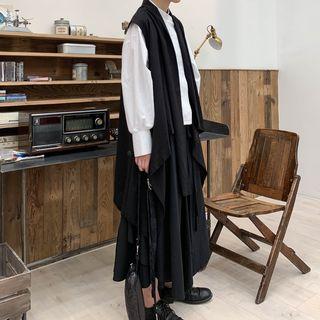 Plain Asymmetric Long Vest Black - One Size