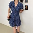 Floral Short-sleeve Wide-leg Playsuit / Mini A-line Skirt