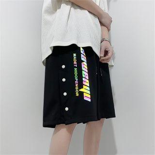 Lettering Button-up Shorts