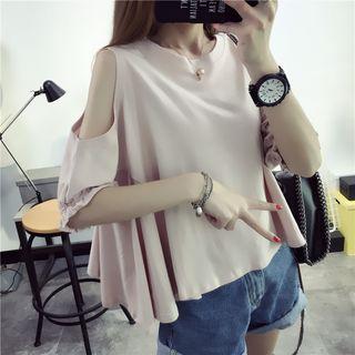 Elbow Sleeve Cold Shoulder T-shirt