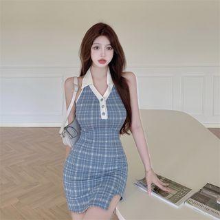 Collared Plaid Mini Sheath Tank Dress