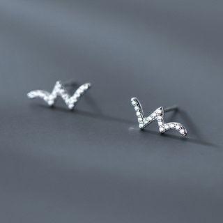 Wavy Rhinestone Sterling Silver Earring 1 Pair - Silver - One Size