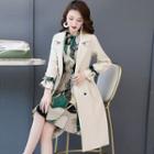 Set: Double-breasted Long Coat + Long-sleeve Printed A-line Dress