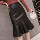 Faux Leather Mermaid Midi Fitted Skirt