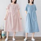 Short-sleeve Frog Buttoned Midi A-line Dress
