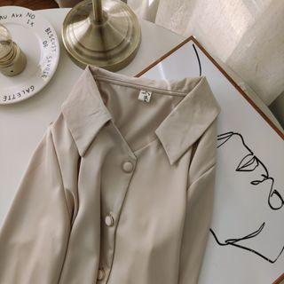 Long-sleeve V-neck Diamond Buckle Shirt