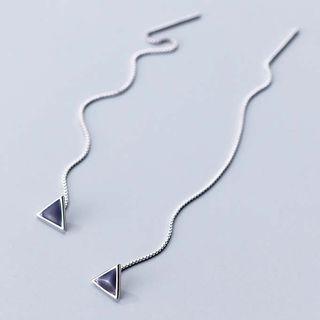 925 Sterling Silver Triangle & Bar Dangle Earring S925 Silver - Threader Earring - Triangle - Black - One Size