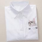 Long-sleeve Embroidery Cat Shirt