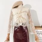 3/4-sleeve Floral Embroidered Lace Blouse
