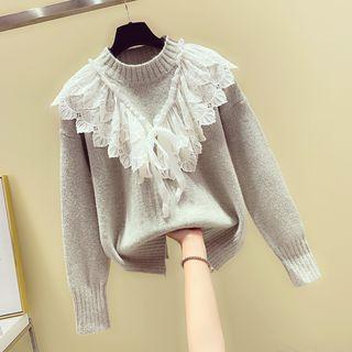 Ruffle-lace Round-neck Sweater