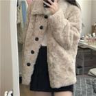 Fluffy Button-up Jacket Beige - One Size