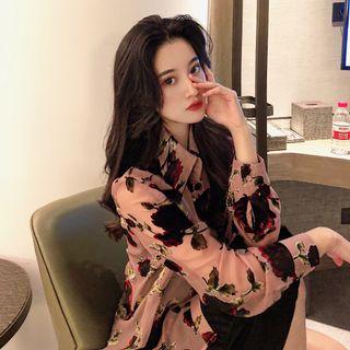 Floral Sheer Long-sleeve Shirt As Shown In Figure - One Size