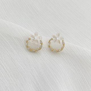 Flower Hoop Stud Earring 1 Pair - Gold - One Size