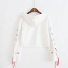 Cropped Tie-cuff Embroidered Hoodie