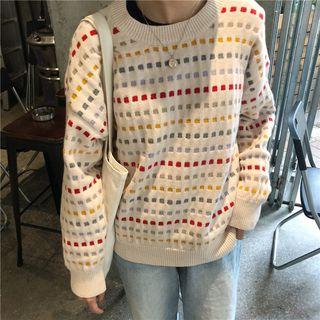 Rainbow Check Loose Sweater As Shown In Figure - One Size