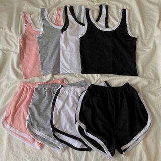 Set: Contrast Trim Crop Tank Top + Shorts