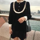 Puff-sleeve Velvet Frill Collar Dress