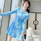 Long-sleeve Tie-dye Mini A-line Dress