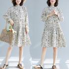Floral Long-sleeve A-line Dress Off-white - One Size