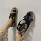 Faux Leather Toe-loop Flat Sandals