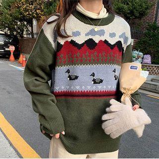 Duck Print Sweater Green - One Size