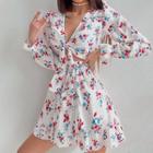 Long-sleeve Floral Cutout Mini A-line Dress