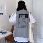 Oversize Long-sleeve T-shirt / Printed Vest