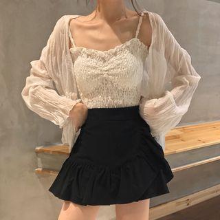Spaghetti-strap Shirred Top / Culottes / Light Jacket