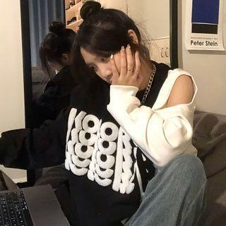 Letter Embroidered Cold-shoulder Sweatshirt