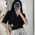 Short Sleeve Double Breasted Crop Wrap Blazer