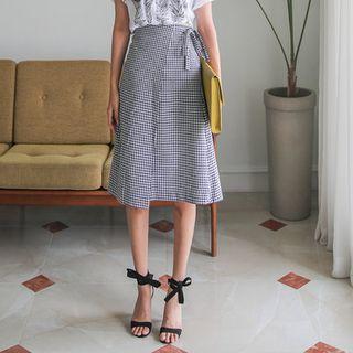 Wrap-front A-line Check Skirt