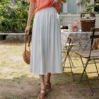 Pleated Textured Long Flare Skirt
